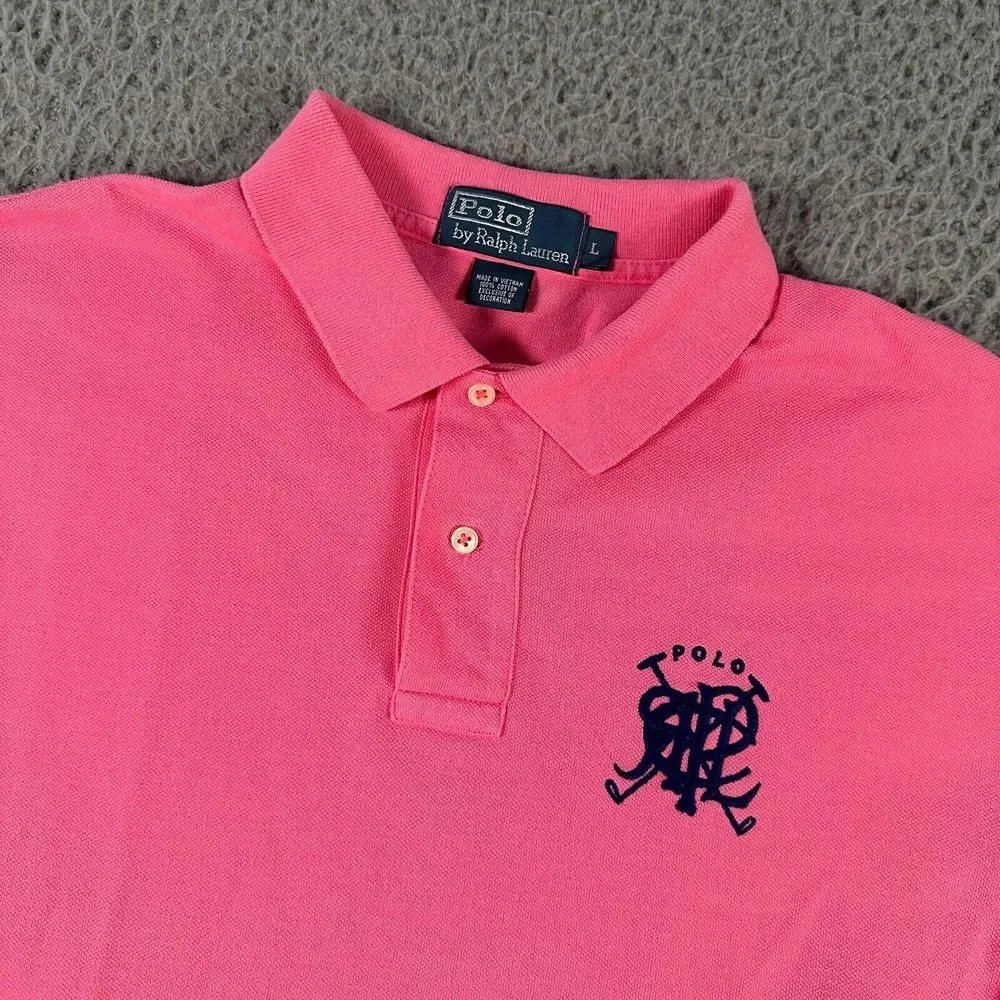 Polo Ralph Lauren‎ Shirt Men's Large Pink Big Logo Golf Polo Short Sleeve Flaw